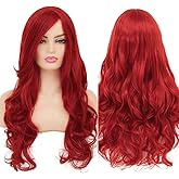 RicHyun Womens Long Curly Wavy Red Wig Body Wave Side Part Synthetic Hair Full Wig for Daily Party Cosplay Halloween