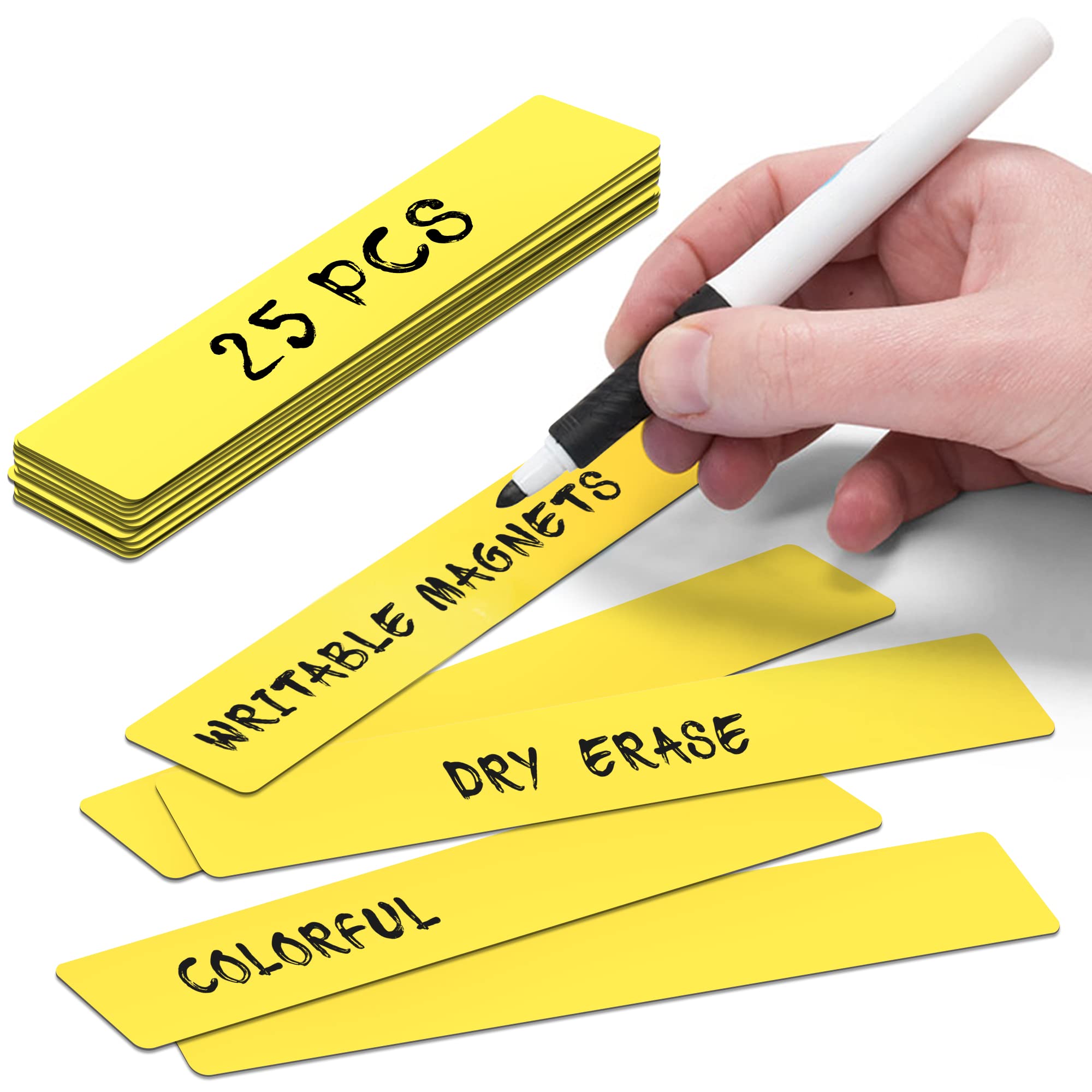 Magnetic Notes or Magnetic Sticky Notes 6 x 1 Inch - Yellow - Set of 25 Magnets - Dry Erase - Write, Clean and Reuse