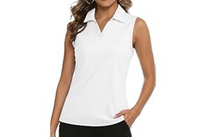 MAGCOMSEN Women's Golf Polo Tank UPF 50+ Shirts Sleeveless Quick Dry V-Neck Collared Shirt Workout Athletic Tops