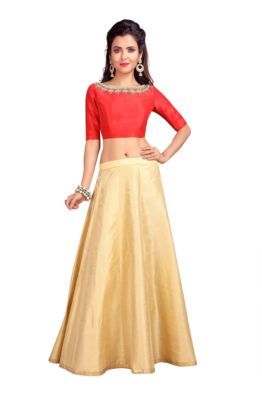 studio shringaar women's golden poly raw silk skirt lehenga