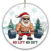 Sportyzen Weight Lifting Santa Christmas Ornament 2025 – Funny “No Lift No Gift” Gym Ornament for Fitness Lovers, Bodybuilders, Workout Fans