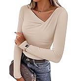 ZESICA Women's Long Sleeve Asymmetrical Neck Ruched Slim Fit Shirts 2026 Spring Fashion Outfits Going Out Tops