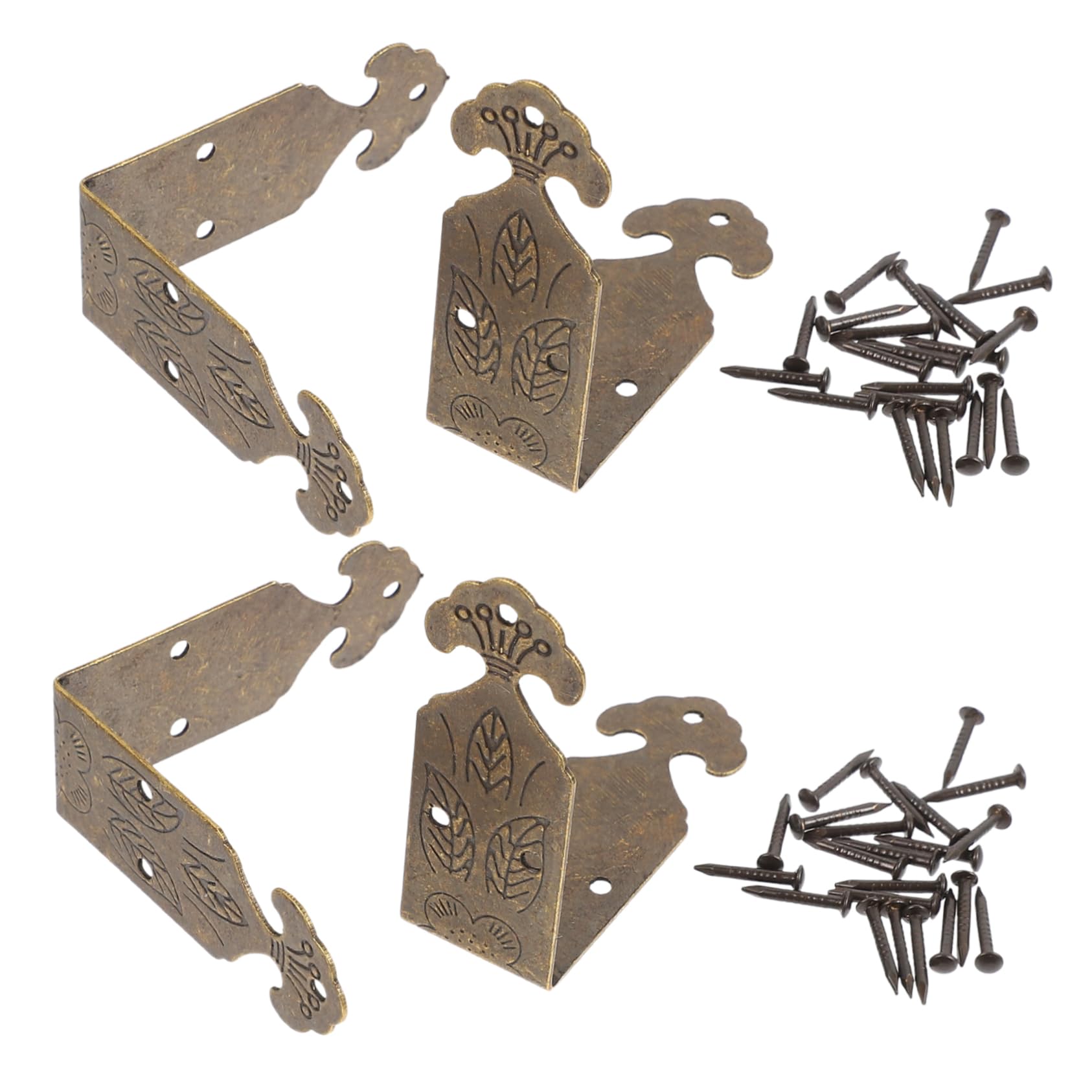 Beatifufu 4 Sets Box Corner Guard Metal Brackets Corner Protector Decoration Decorative Corner Protector Wooden Chest Frame Corner Vintage Decor Gorgeous Brass Photo Frame