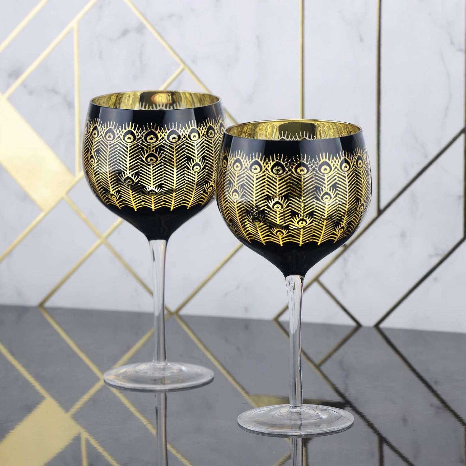 Artland, Midnight Peacock Gin Glasses, Gold & Black, Set of 2-700ml Capacity Per Glass - Image 4