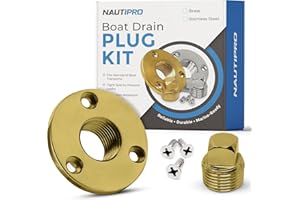 NAUTIPRO 1/2'' Brass Boat Drain Plug Kit – Marine-Grade Transom Plug for Boat Drainage – Corrosion-Resistant, Rust-Proof, Easy to Install, Ideal for All Boats
