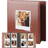 256 Pockets Large Photo Album for Polaroid 600/i-Type &amp; Instax Wide, Brown | Designed for Fujifilm Instax Wide Photos, Water-Resistant PU Leather Cover, Front Window, Securely Holds Up to 256 Photos