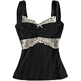 Women Fairy Grunge Lace Tank Tops Sweetheart Neck Ruched Bow Lace Patchwork Cami Top Vintage Aesthetic Coquette Clothes