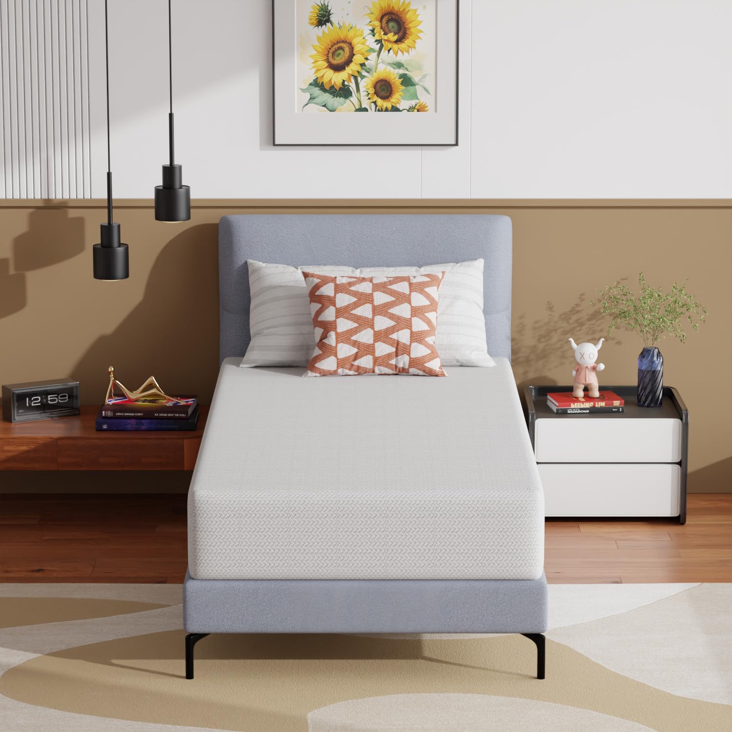 PayLessHere 10 Inch Twin XL Green Tea Memory Foam Mattress Cooling Gel Infused Mattress,Medium Firm Mattresses Fiberglass Free/CertiPUR-US Certified/Bed-in-a-Box/Pressure Relieving Twin XL Size,White Image