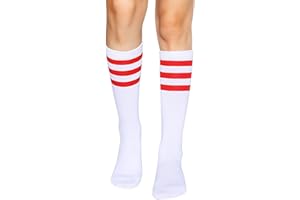 Henwarry Over the Calf Tube Socks Classic Triple Stripes Cotton Retro Athletic Socks for Men and Women