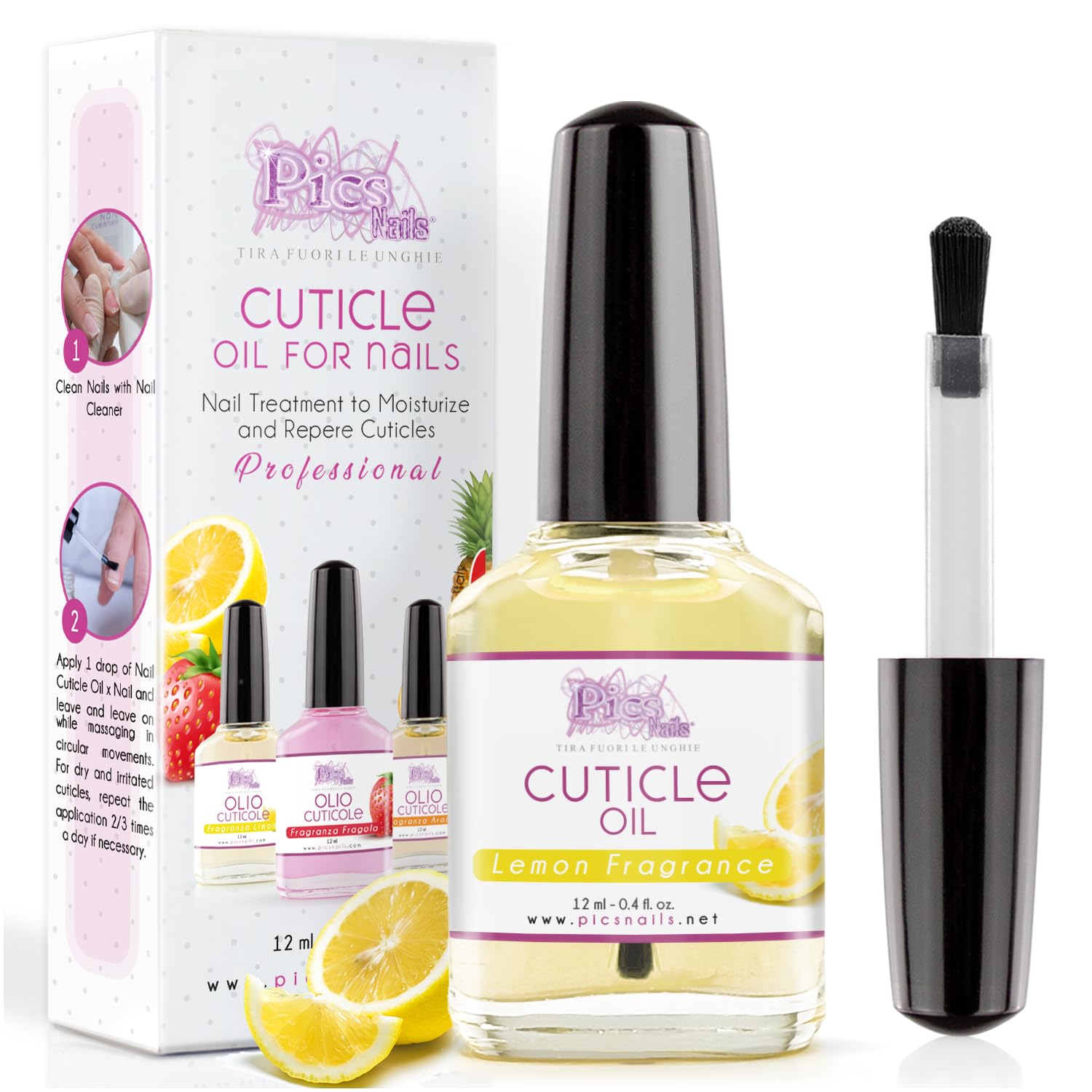 Cuticle Oil for Nails Professional Nail Treatment 12 ml - 0,4 Fl. oz - Lemon Fragrance - Moisturizing and Regenerating Oil for Cuticles, Gives Relief and Freshness to Dry and Irritated Skin