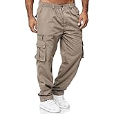 THWEI Mens Cargo Pants Casual Cotton Jogger Multi Pockets Outdoor Hiking Work Sweatpants