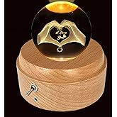 SINGEEK Heart Hand Statue Crystal Ball Music Box with Projection and Rotating Wood Base, Love Finger Sculpture Snow Globe for Family, Friends, Best Gift for Birthday Thanksgiving (Always with Me)