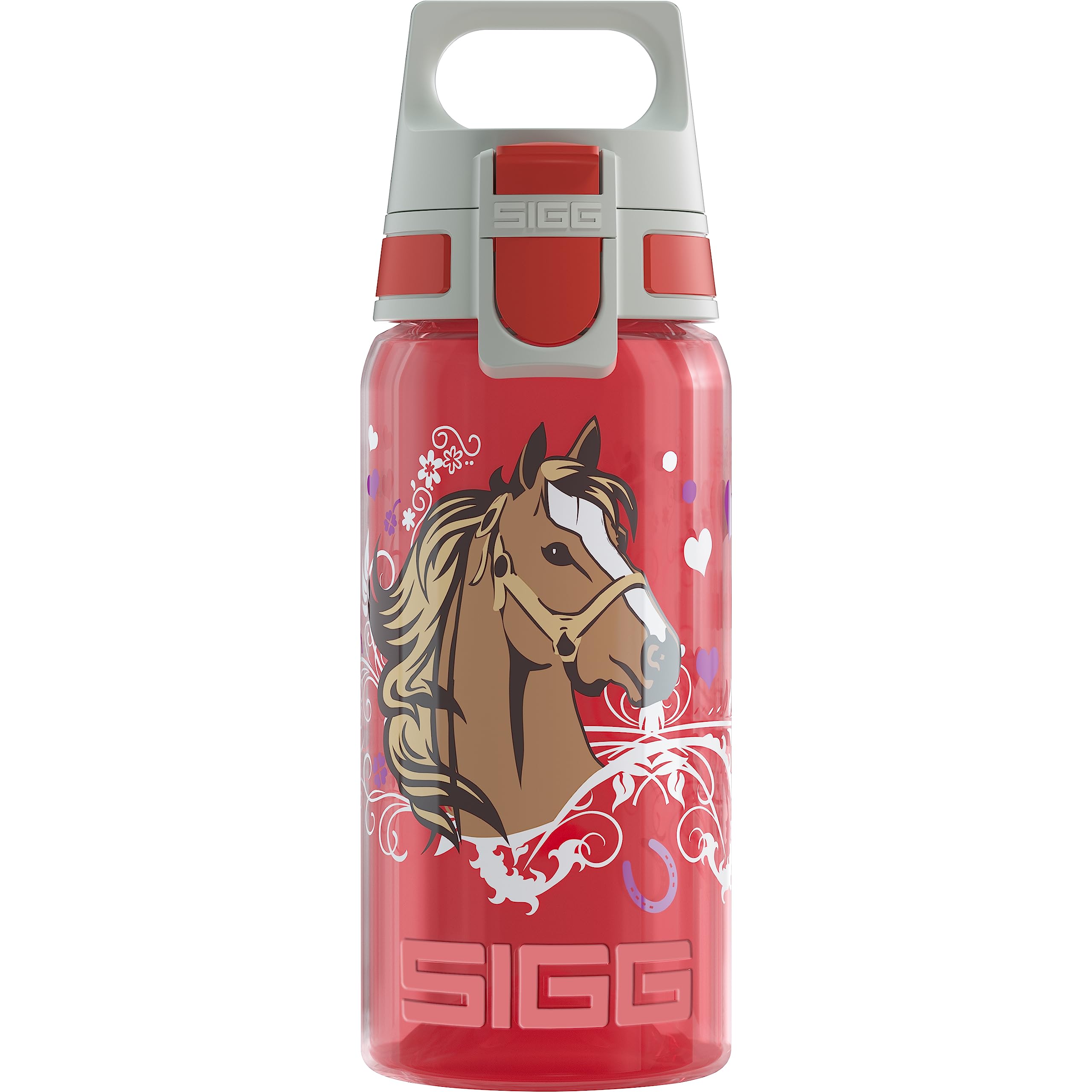Sigg - Sports Water Bottle For Kids - Viva One Horses - Suitable For Carbonated Drinks - Leakproof - Dishwasher Safe - BPA Free - School & Bike - Red - 0.5L — image 1