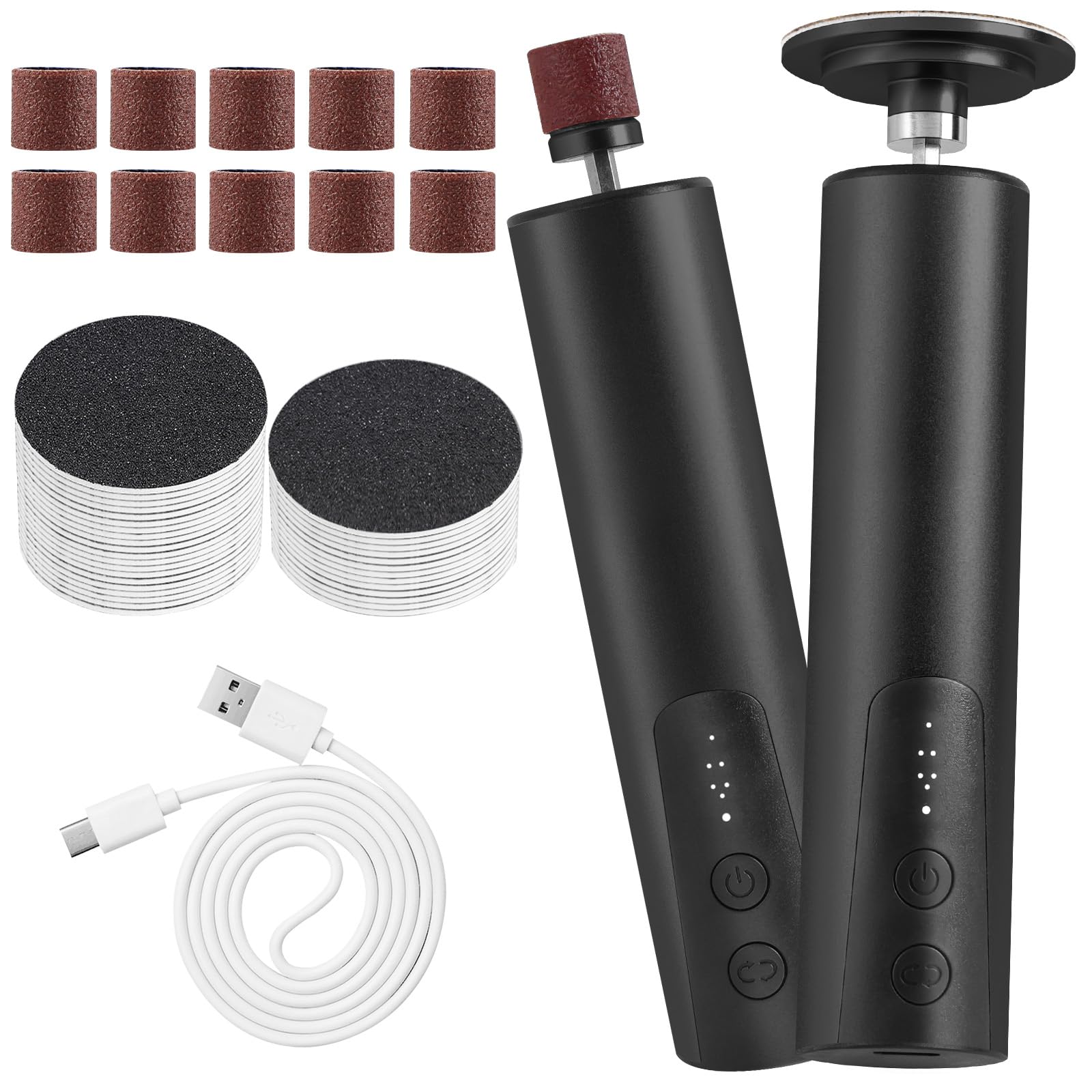 ACWOO Electric Foot File Hard Skin Remover, 2 in 1 USB Rechargeable Foot Sander Pedicure Tools (Speed Adjustable), Exfoliator Foot Scrubber for Dry Dead Skin, Cracked, Heels Calluses, Polish Nails