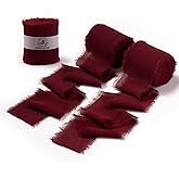 DORIS HOME Burgundy Chiffon Ribbon for Flower Bouquet, 2" x21Yd Fabric Ribbon for Gift Wrapping, Handmade Frayed Ribbon for Wedding, Chiffon Silk Ribbon for Christmas Decorations
