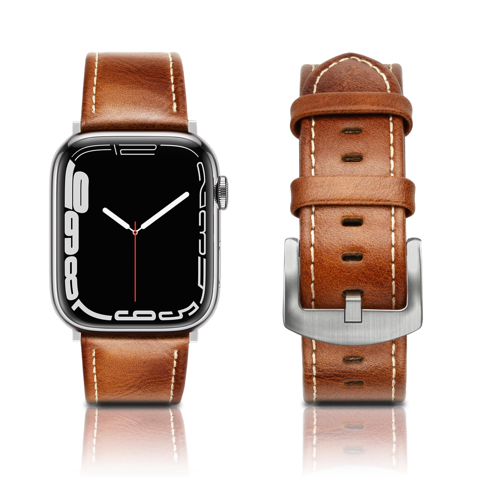 Photo 1 of EDIMENS Leather Bands Compatible with Apple Watch 46mm 45mm 44mm 42mm(Series 1 2 3) Band Men Women, Vintage Genuine Leather Wristband Replacement Band Compatible for Apple Watch iwatch Series 10 9 8 7 6 5 4 SE2 SE
