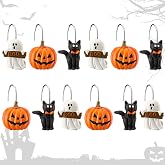 Colingmill 12 Pcs Halloween Cat Ghost Pumpkin Shower Curtain Hooks | Spooky Shower Curtain Hooks, Halloween Bathroom Decor, Stainless Steel Rings, Rust-proof, for Bathroom