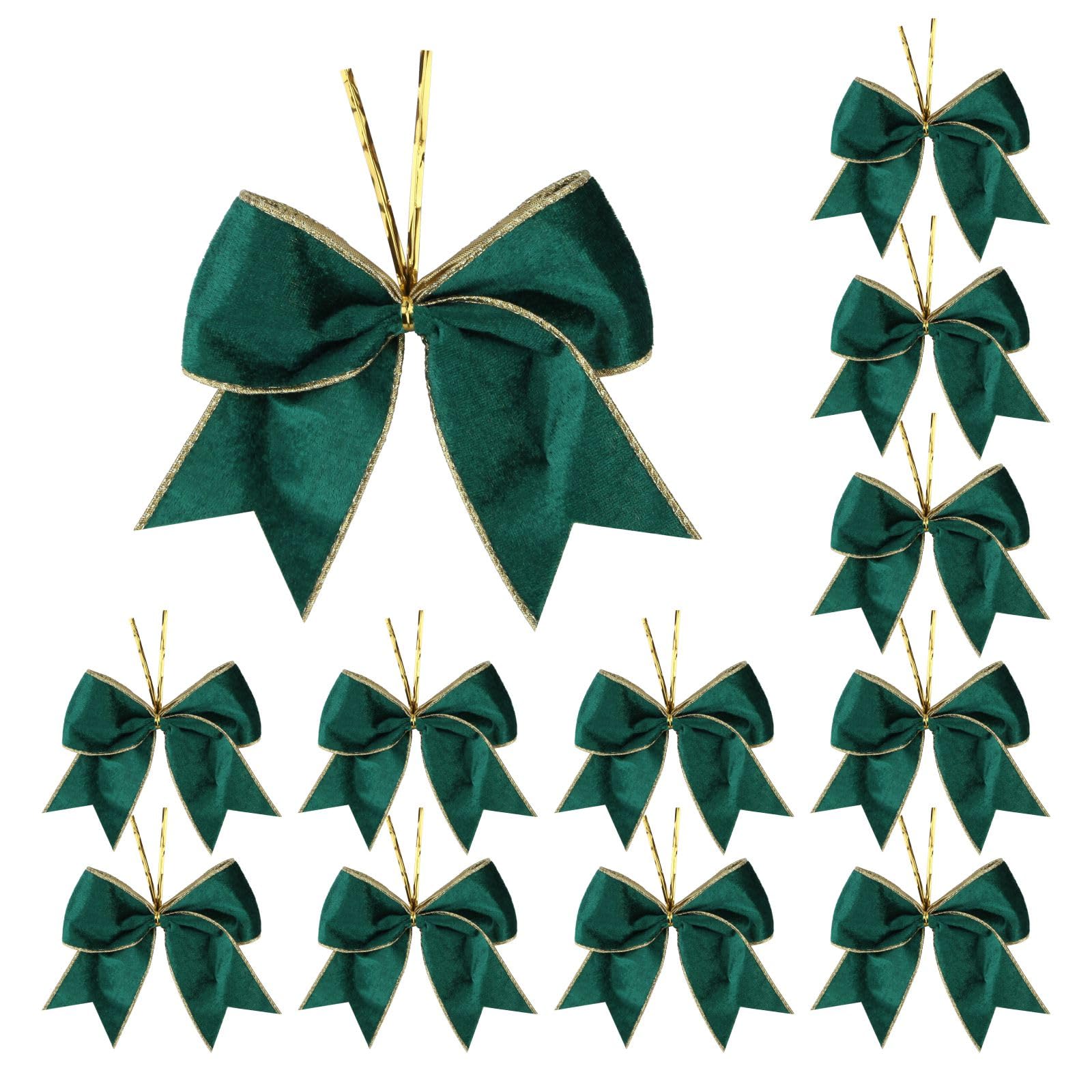 Photo 1 of Meseey 12 Pcs 6 Inch Christmas Bow Green Velvet with Golden Edge Waterproof Wreath Bows for Xmas Garland DIY Craft Gift Wrapping Party Holiday Basket Ornaments (Green Velvet)