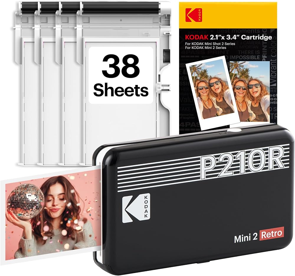 Kodak P210R Mini 2 Retro Photo Printer 4Pass Bluetooth iOS Android Black
