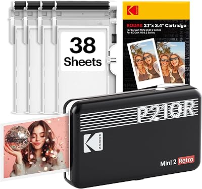 Kodak P210R Mini 2 Retro Photo Printer 4Pass Bluetooth iOS Android Black