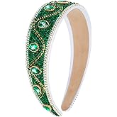 Oblihumoy Green Rhinestone Headband for Women and Girls Bling Sparkly Crystal Diamond Hair Band Wide Padded Glitter Beaded Hairband Fashion Hair Accessories for St Patrick's Day Party Birthday Gift