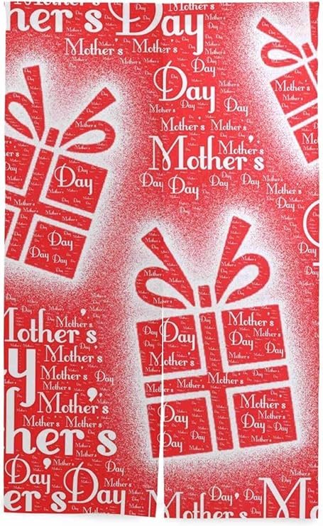 Amazon 暖簾 のれん 母の日の言葉ギフトボックスイラスト 和柄 年中使用 暖簾分け 冷気遮断 台所用 65x90cm のれん オンライン通販