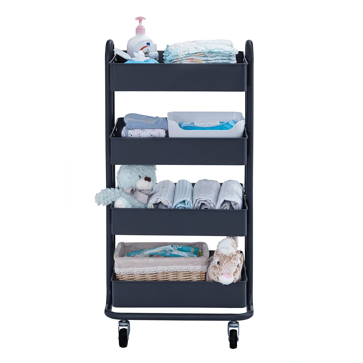 ECR4Kids 4-Tier Metal Rolling Utility Cart - Heavy Duty Mobile Storage Organizer, Black: Industrial & Scientific