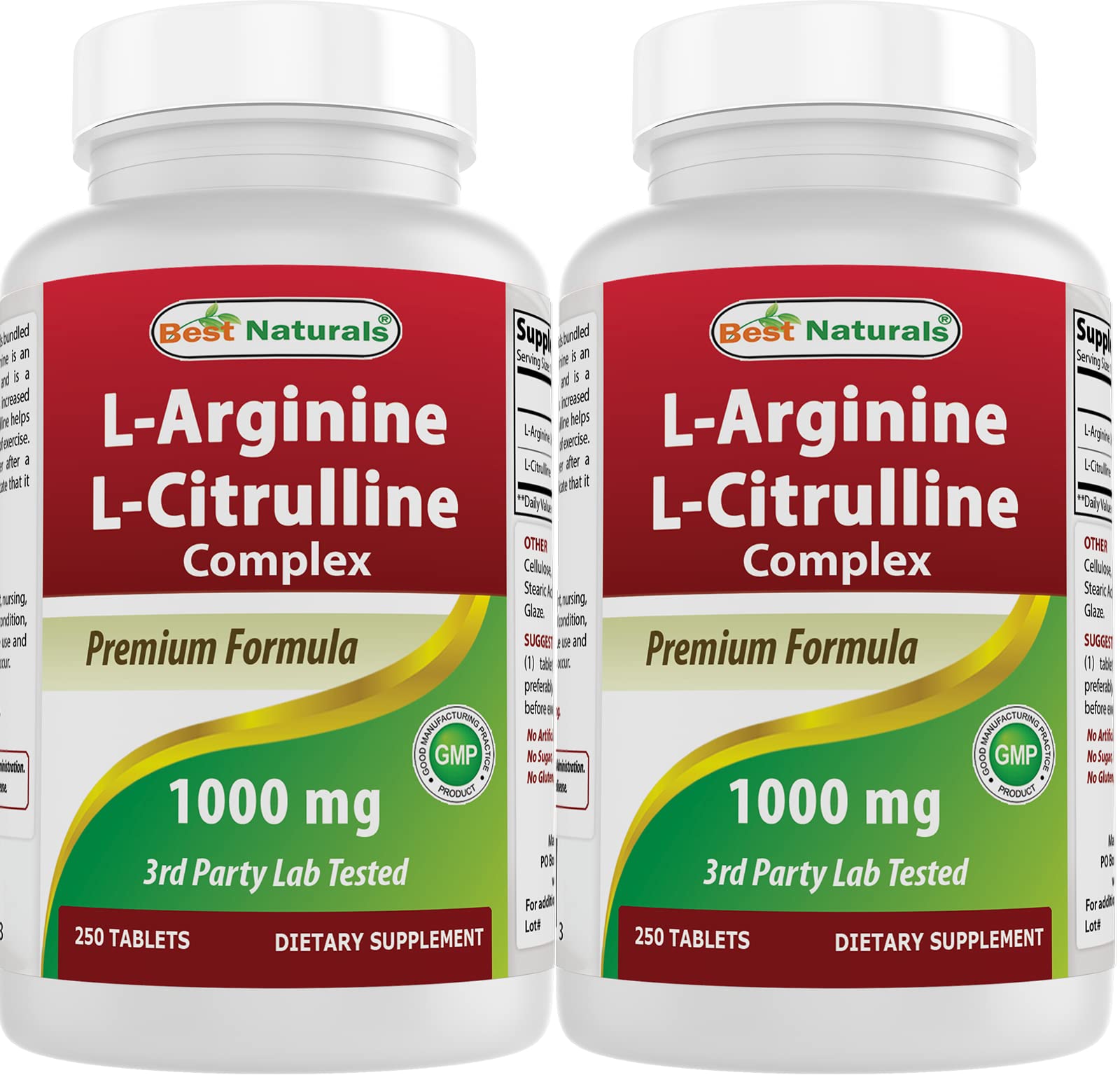 Best Naturals L-Arginine L-Citrulline Complex 1000 mg 250 Tablets (250 Count (Pack of 2))