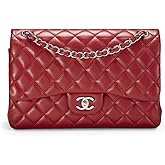 CHANEL Women's Pre-Loved Red Caviar New Classic Jumbo Flap Bag