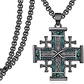 Hantuorui Jerusalem Cross Necklace 925 Sterling Silver Black Cross Necklace for Men Malachite Religious Amulet Jerusalem Cross Jewelry Gifts