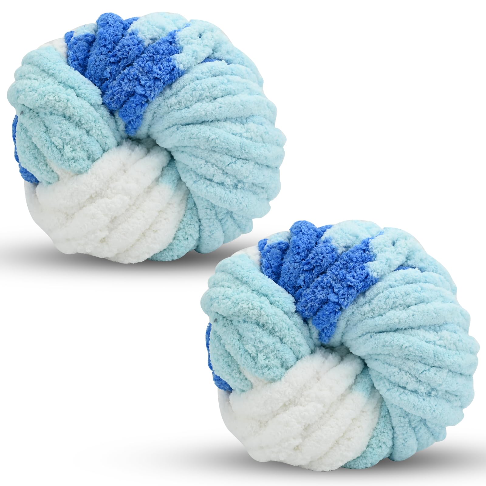 Chunky Wool Yarn 250g × 2, Multi-Colored Knitting Yarn for Crochet, 2cm Soft Knitting Wool for Making Handmade Bags Hats Blankets Pillow Cushion Cat Bed — image 1