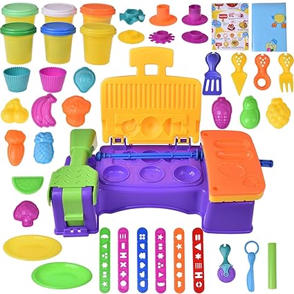 FUN LITTLE TOYS Kids Clay Dough Tool Playset Play Kitchen Food Creations & BBQ Pretend Cooking Set Pre-Kindergarten Educational Kit---36 PCs (Clay Included)