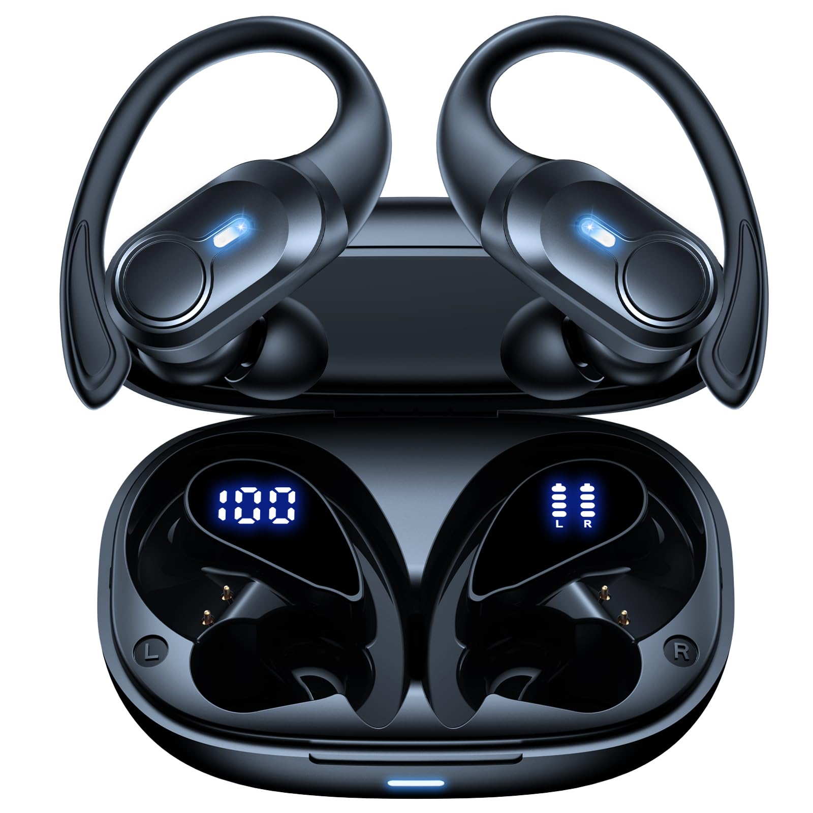 Photo 1 of Wireless Earbuds Bluetooth Headphones 70hrs Playback Ear Buds IPX7 Waterproof Wireless Charging Case & Dual Power Display Over-Ear Stereo Bass Earphones Earhooks for Sports/Workout/Running Black