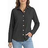 GAMISS Women's Shirt Long Sleeve Blouse Striped Fabric Sheer Buttoned Stand Collar Dressy Top Lightweight Elegant Blouse