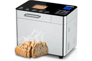 Razorri Bread Maker Machine Stainless Steel UL Certified, Nonstick Bread Pan, Homemade 2Lbs Breadmaker, Gluten-Free Setting, 15H Delayed-start, 1H Keep Warm, 3 Crust Colors and 3 Loaf Sizes