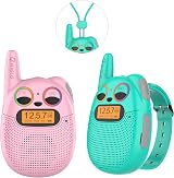 QNIGLO Rechargeable Kids Walkie Talkies Watch FM Radio 2 Mile Range LED Eyes Toy