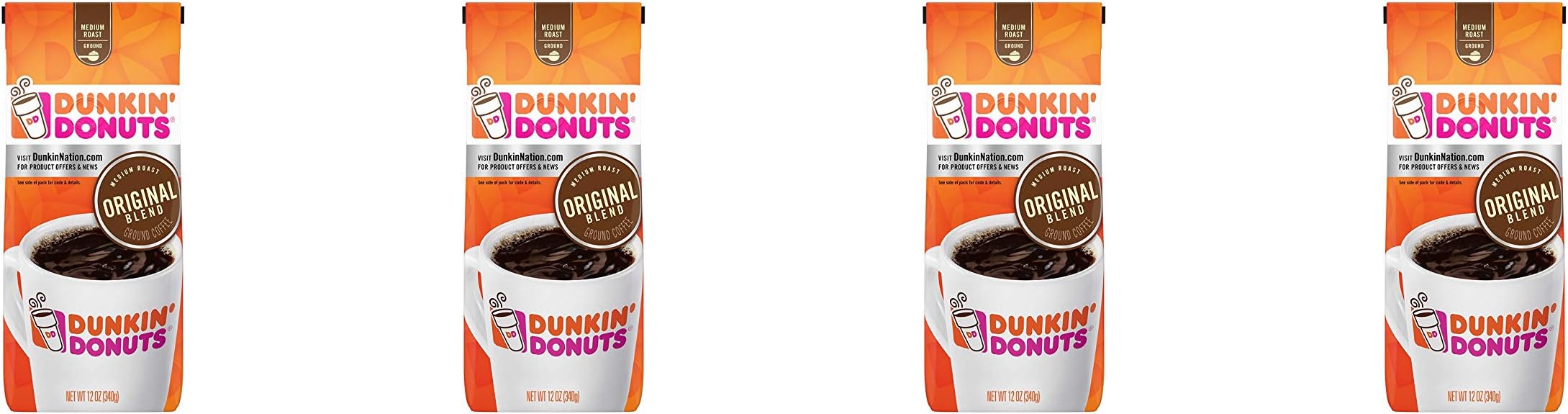 Dunkin' Donuts Original Blend Medium Roast Ground Coffee, 12 Ounces (4 Pack)