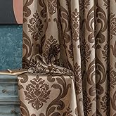 NAPEARL Brown Curtains for Living Room, Jacquard Curtain Drapes for Windows 84 Inch Length, Grommet Damask Curtains for Bedroom (2 Panels, Each 52 x 84 Inches)