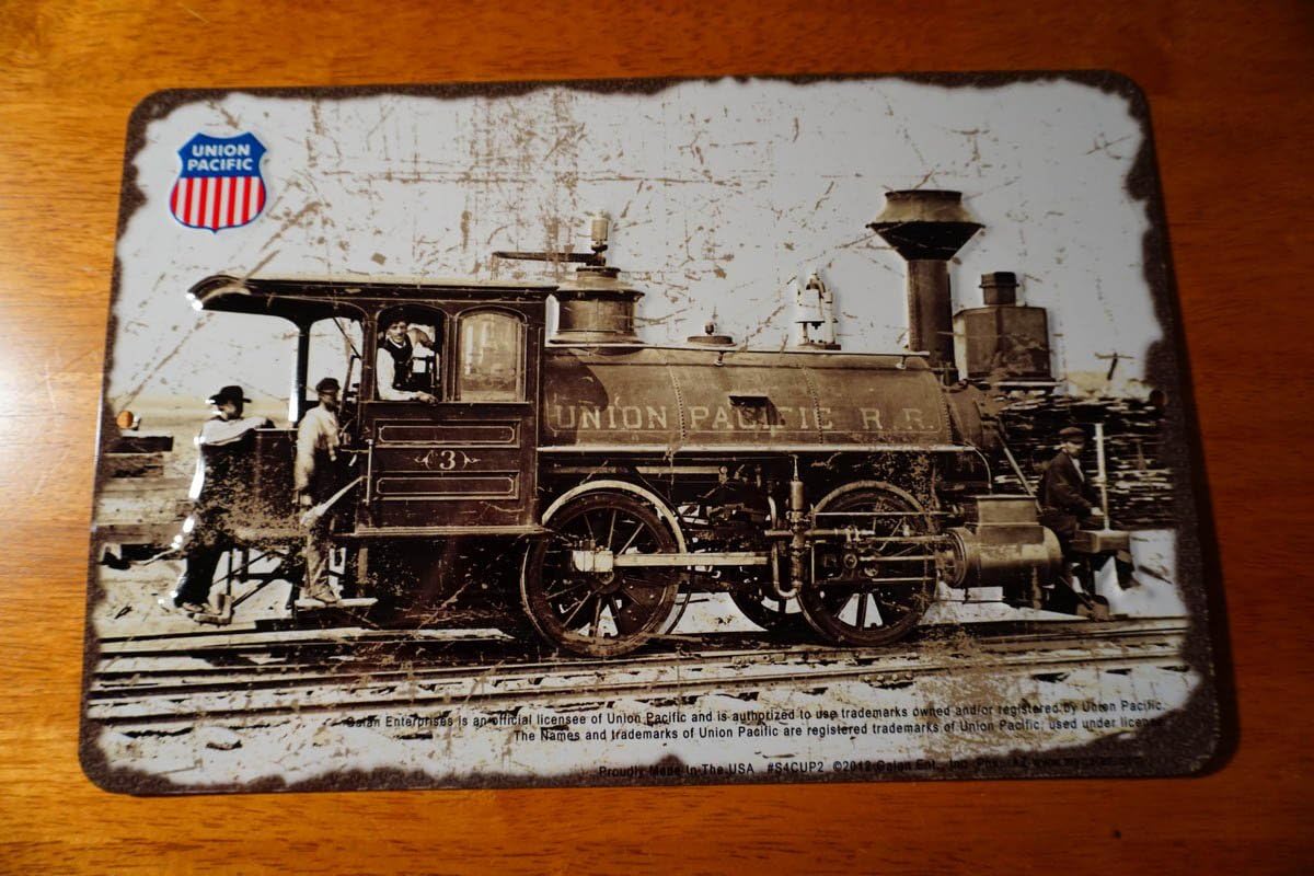 Log Cabin Lodge Union Pacific 4002 Steam Engine Train Rustic Railroad Collector Sign Decor
