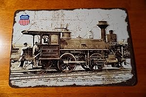 Log Cabin Lodge Union Pacific 4002 Steam Engine Train Rustic Railroad Collector Sign Decor