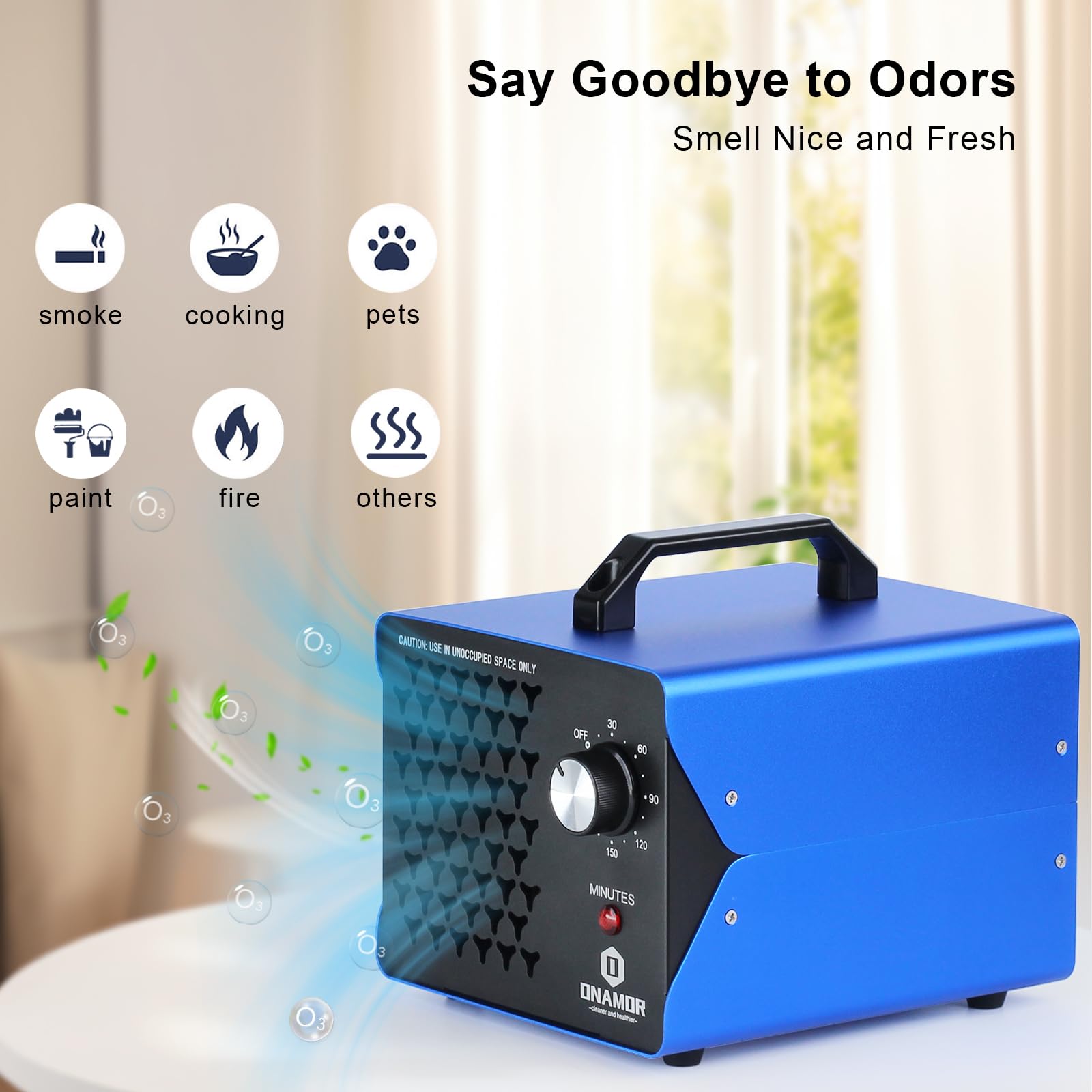 ONAMOR Ozone Generator 88,000mg - Ozone Machine for Home, Smoke, Car, and Pet Room. (Suitable for Area of 7,000 Square Feet) - Blue