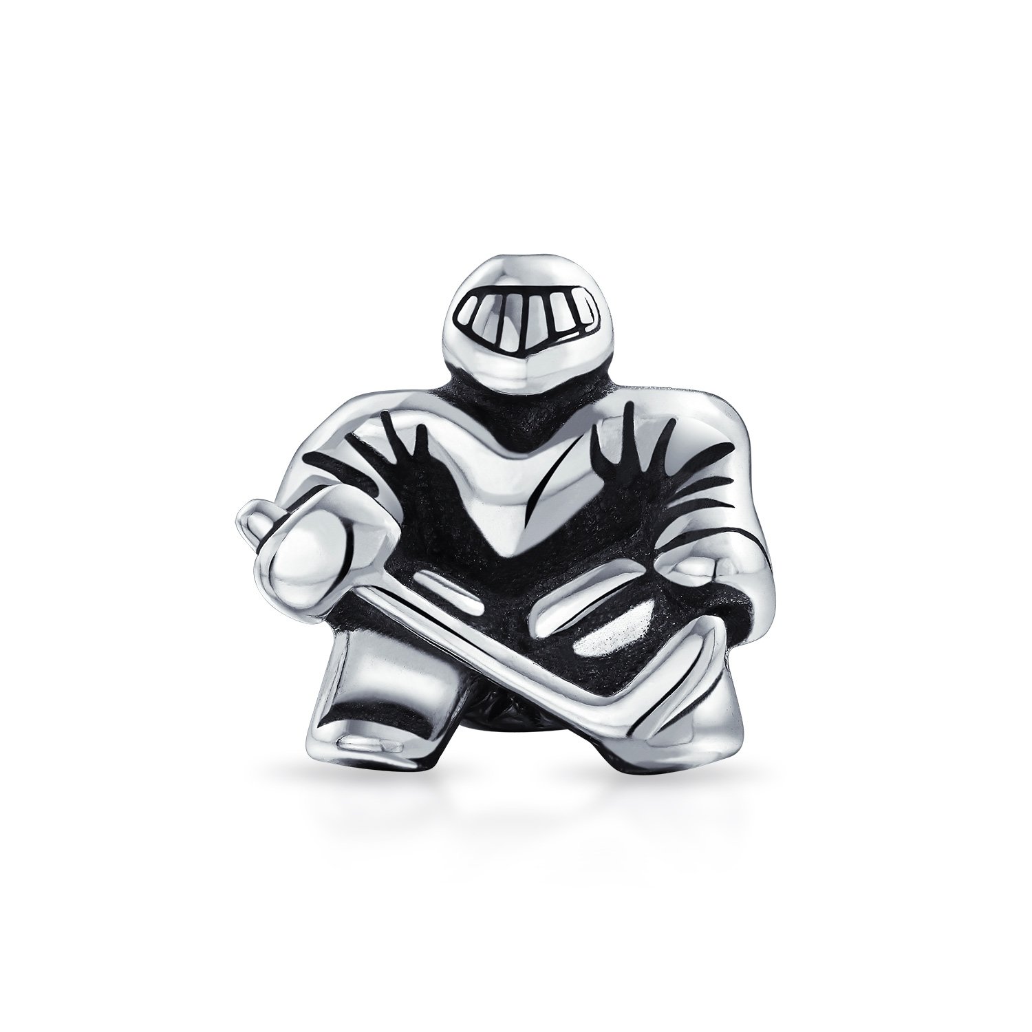 Bling Jewelry Ice Goalie Sports Team Hockey Player Charm Bead For Women Teen Oxidized .925 Sterling Silver Fits European Bracelet