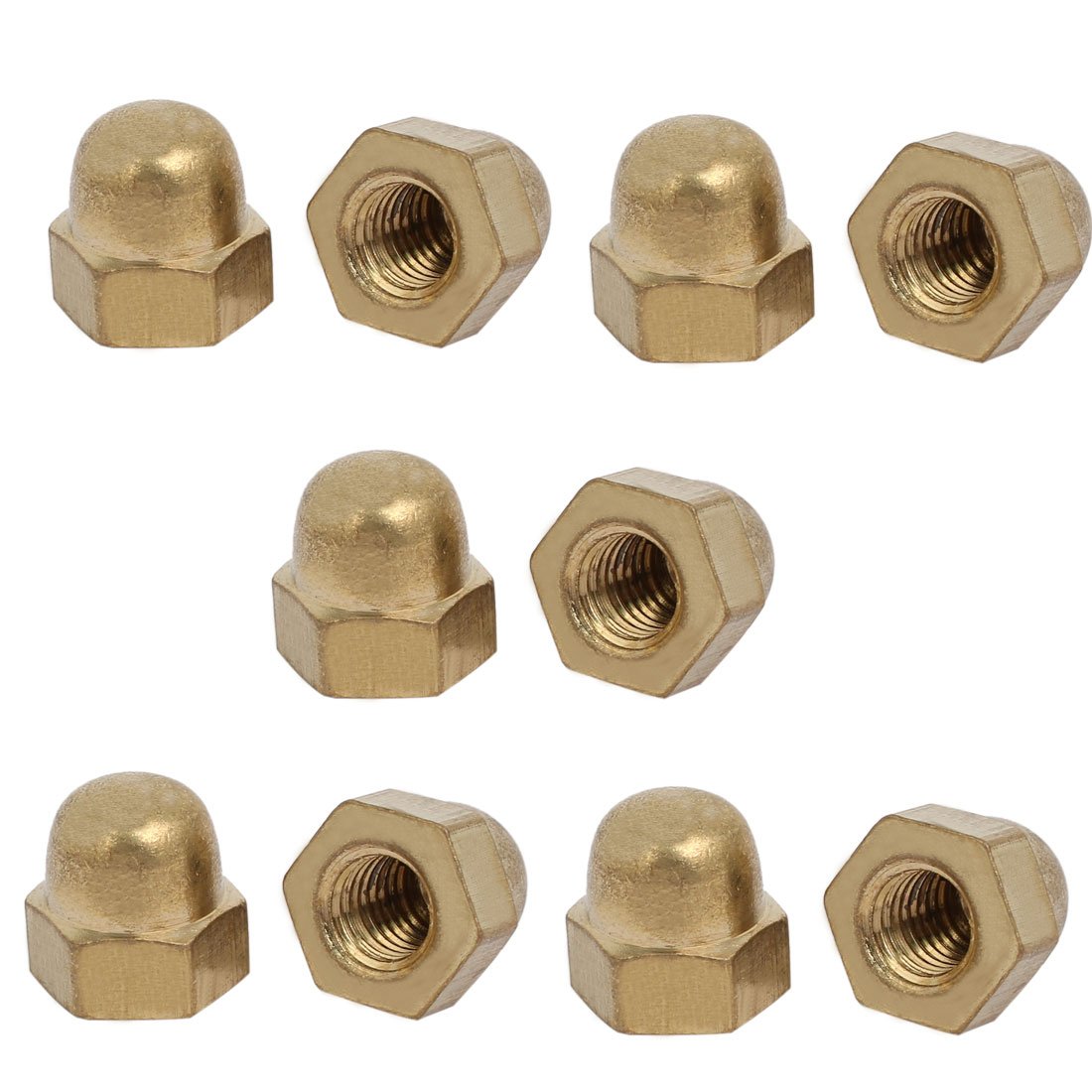 Sourcingmap 10pcs M10 Female Thread Nut DIN1587 Dome Cap Head Hex Brass Tone