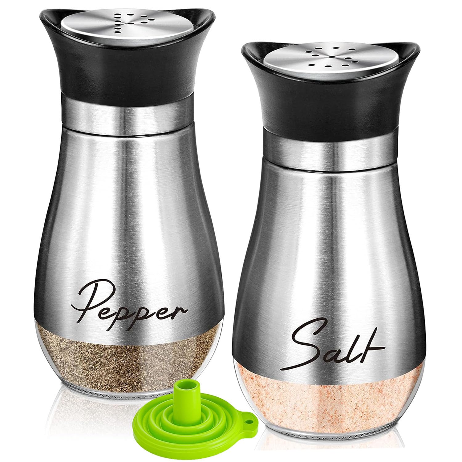 UDQYQ Salt and Pepper Set,Salt and Pepper Shakers Sets with Glass Bottle, Stainless Steel Spice Dispenser Kitchen Accessories for Home,Kitchen, Restaurant, Dining Table (Silver)