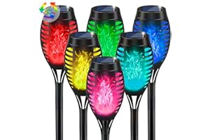IkeeRuic Christmas Decorations Outdoor, Multicolor Solar Christmas Lights Outdoor with Flickering Flame, Solar Torch Light for Xmas Decor, Solar Powered Outside Lighting Waterproof for Yard Pathway