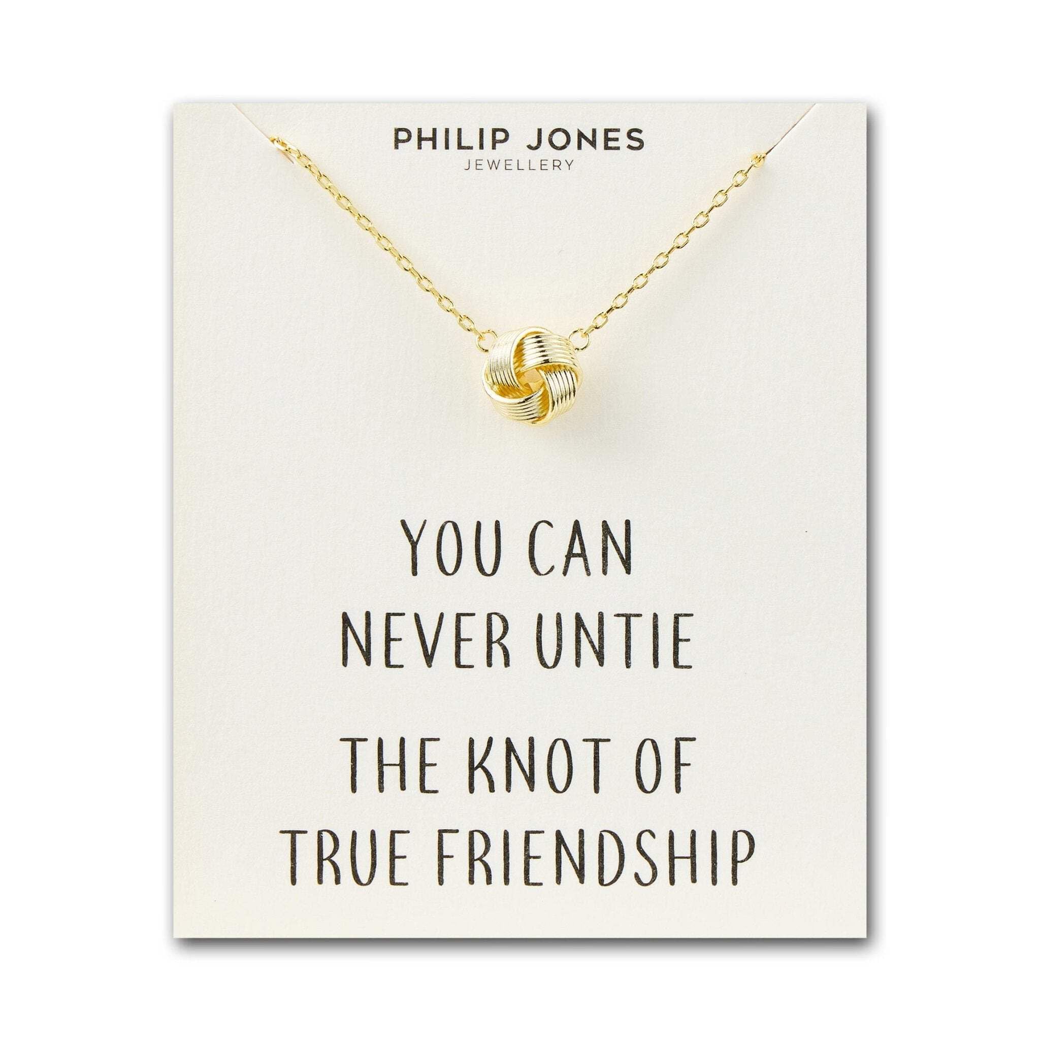 Philip Jones 18k Gold Plated Love Knot Necklace with Quote Card