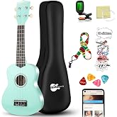 Soprano Ukulele Beginner Kit 21 Inch w/Free Online Lesson Gig Bag Tuner Picks Strap, Fast to Learn