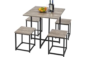 Yaheetech Dining Table Set for 4 Industrial Kitchen Table with 4 Chairs, Space-Saving Design for Apartment, Small Space, Breakfast Nook, Gray