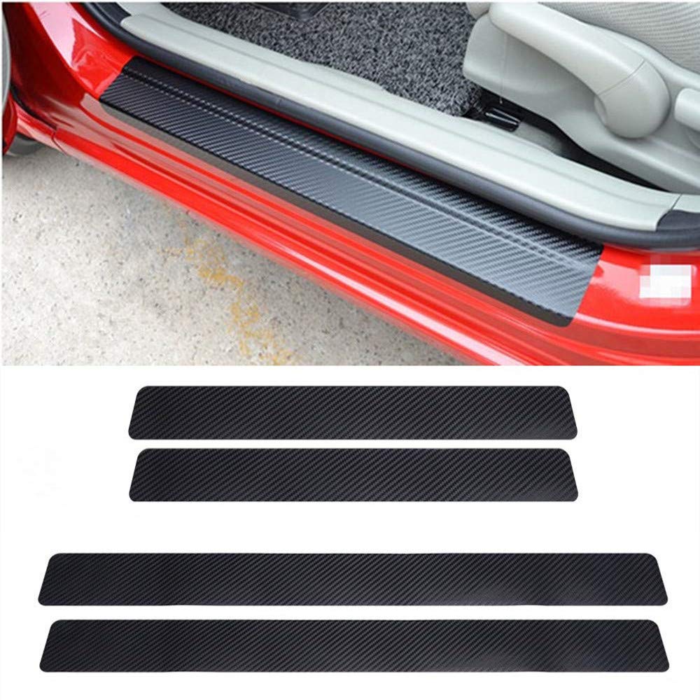 LANZMYAN Auto Door Sill Protector Universal 3D Carbon Fiber Scuff Protective Door Sill Cover Vinyl Sticker 4PCS