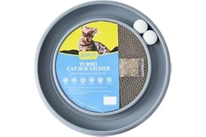 JOPOY Interactive Cat Scratcher with Two Rotating Balls,Durable Scratch Pad for Indoor Play,Cardboard Cat Scratcher Pad with Cat Toy Ball Track and Catnip,2-in-1 Cat Toy (Grey)